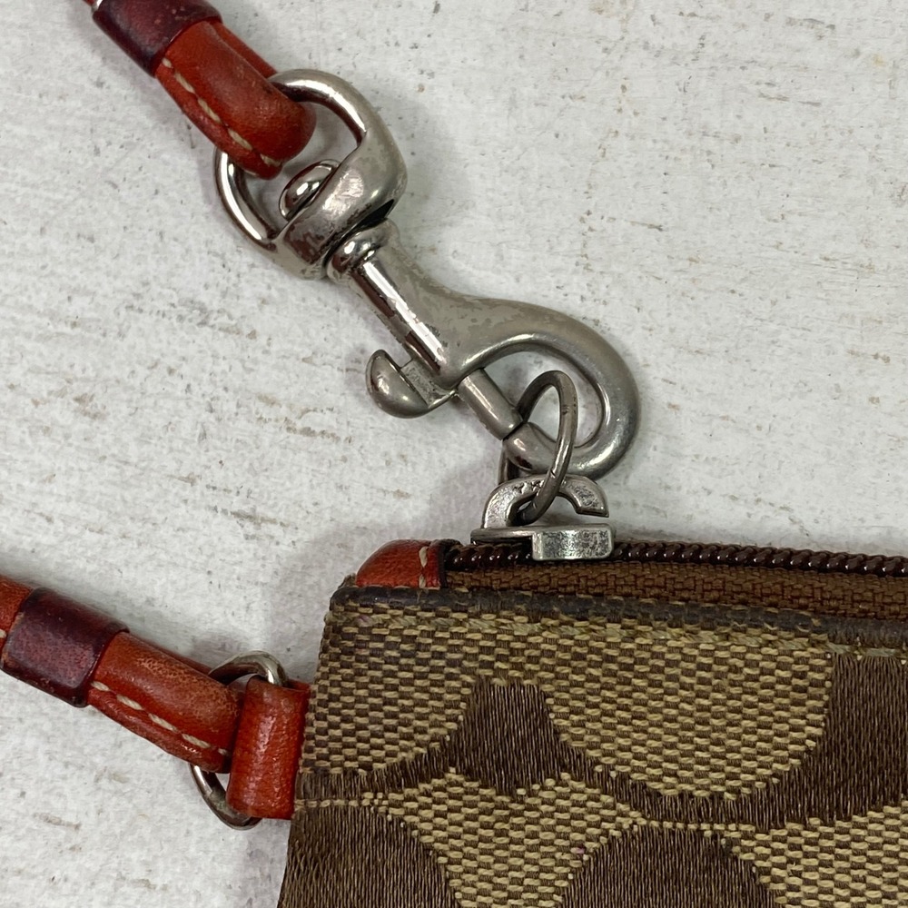 Coach Signature Monogram Canvas Wristlet Brown Orange Trim Y2K Zip Pouch - Picture 3 of 8